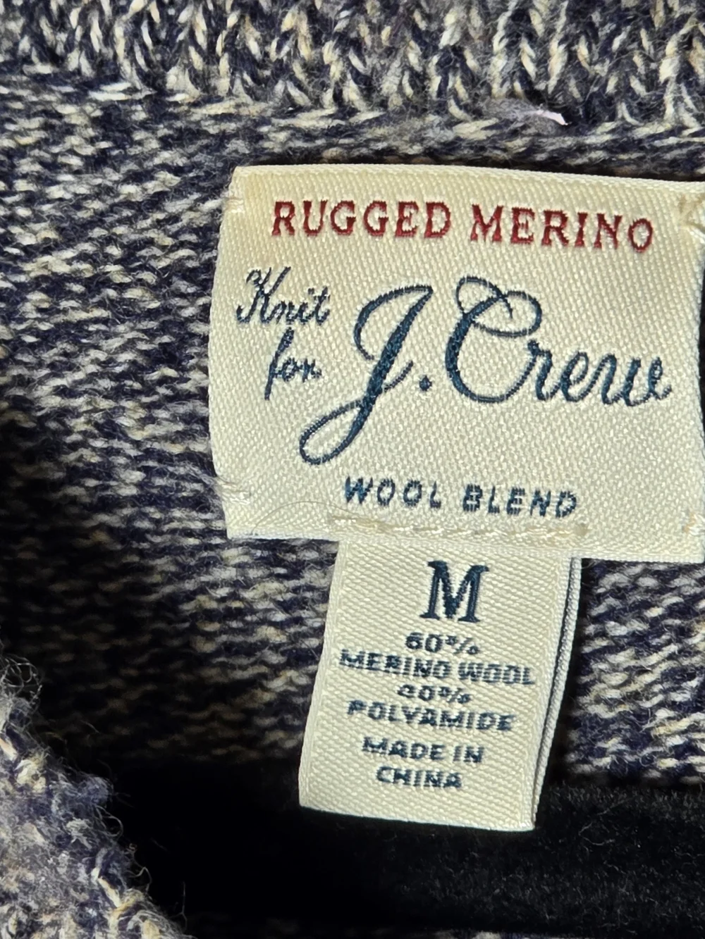 J Crew Marled Rugged Merino Wool Navy Speckled Crewneck Sweater, Sz M